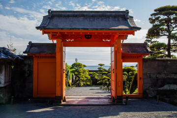 Main Gate of Sengan-en, Traditional Japanese Garden in Kagoshima, front view