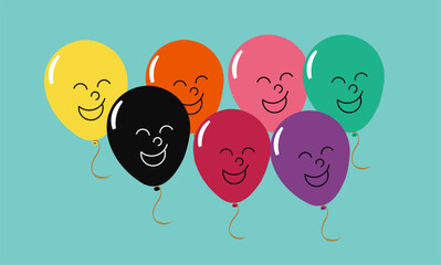 Balloons in many colors. Happy colorful illustration.