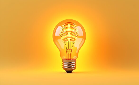 Lightbulb as brain shape yellow background creative ideas.