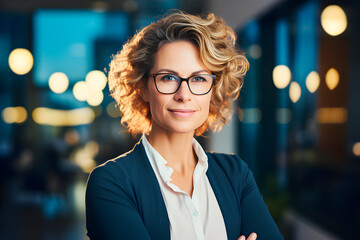 Retrato de mujer de negocios en la oficina. Atractiva gerente ejecutiva profesional en su lugar de trabajo. Concepto de liderazgo profesional.