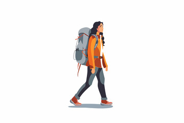 woman with backpack vector flat minimalistic isolated vector style illustration