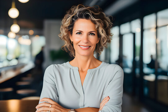 Retrato de mujer de negocios en la oficina. Atractiva gerente ejecutiva profesional en su lugar de trabajo. Concepto de liderazgo profesional.