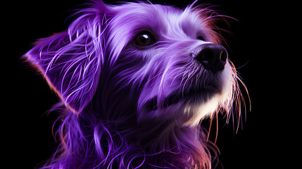 Neon, Mesmerizing head of dog, purple and black, AI-Generated