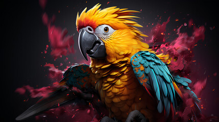 Neon, Mesmerizing parrot, colorful splash, bright colors, AI-Generated