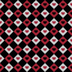 Plaid check heart pattern. Seamless fabric design pattern