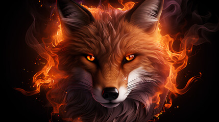 Neon, Mesmerizing red fox, dynamic composition, fire-like background, AI-Generated