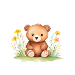 Watercolor painting of a cute little baby bear.