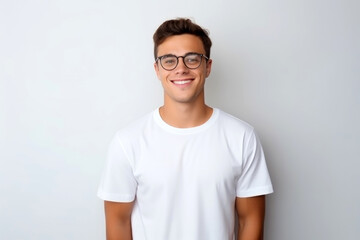 Obraz premium Portrait of a handsome young man in white t-shirt. Generative Ai