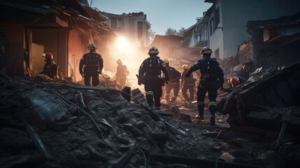 Rescue organizations are working in the area affected by the earthquake - obrazy, fototapety, plakaty
