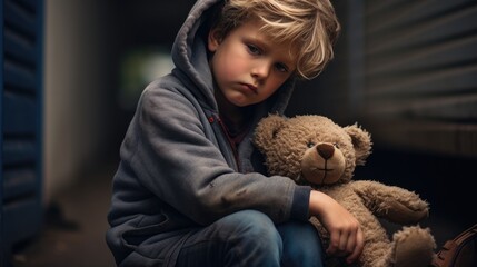 Sad boy with Teddy bear