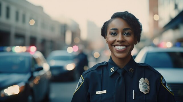 Young black American police officer in uniform standing looking at the  camera Stock Photo - Alamy
