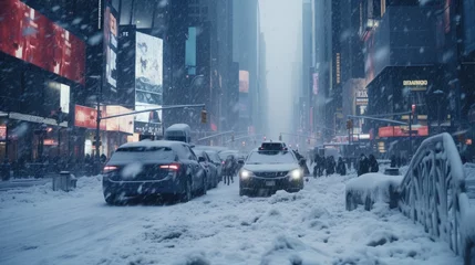 Zelfklevend Fotobehang Snow storm in modern city © Fly Frames
