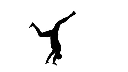Silhouette of a beautiful young athletic man break-dancing, transparent background. 3d illustration (rendering).