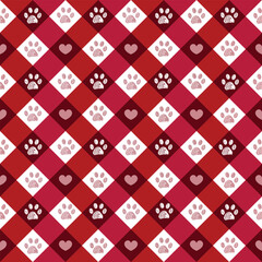 Christmas plaid pattern with paw prints red and pink theme - 654247934