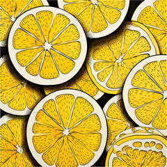 Abstract cartoon illustration of lemon slices created with Generative