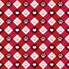 Christmas plaid pattern with paw prints red and pink theme 2