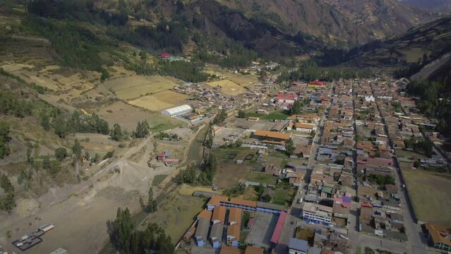 Aerial view of the town of Chavin de Huantar, Ancash. Peru