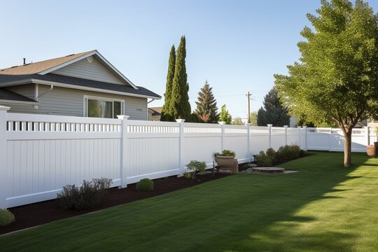 white vinyl fence surrounding private property. Generative AI