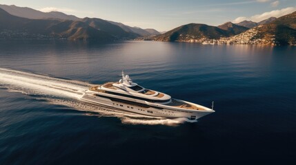 Aerial view of luxury yacht - obrazy, fototapety, plakaty