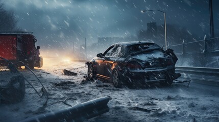 Car Accident on the Freeway driving on a snowy