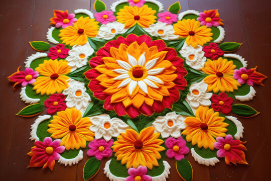Flower Rangoli design on diwali festival.