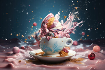 explosion of Ice cream cone or cup.