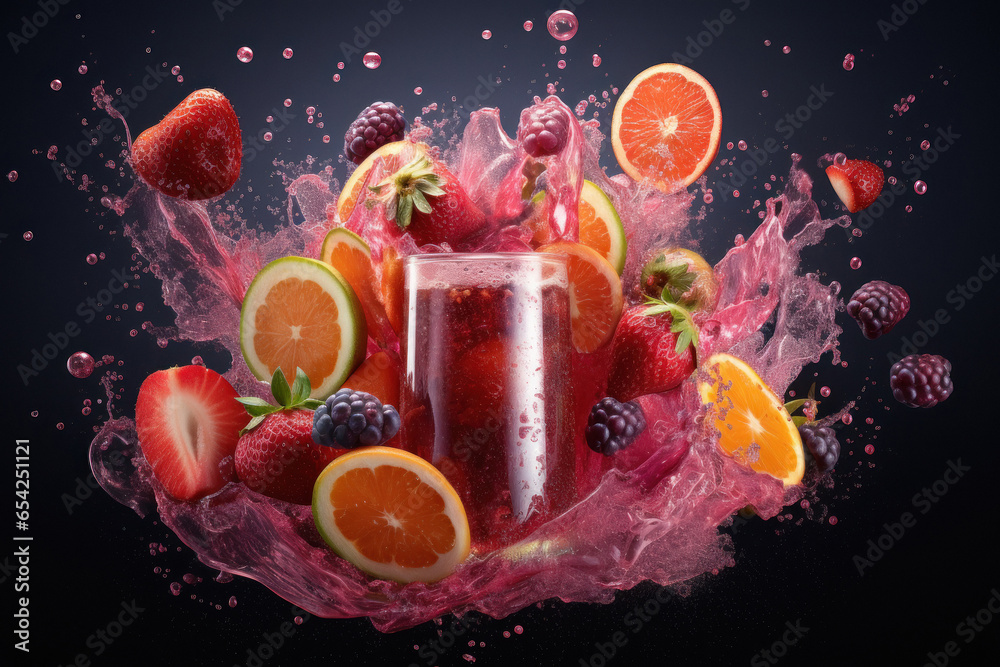 Wall mural Fresh fruit juice splashing from glass - Wall murals