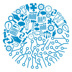 Business Symbols Circuit Elements Blue Circular Isolated
