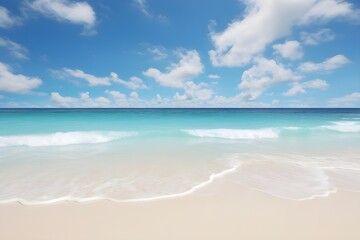 Fototapeta na wymiar A pristine white sand beach kissed by turquoise waves.