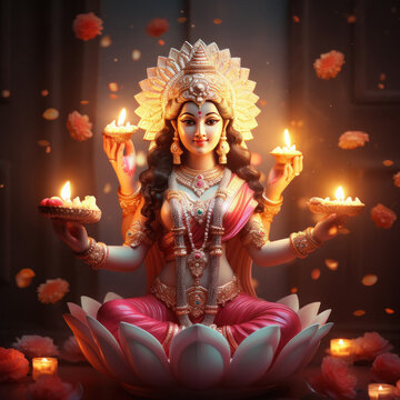 Beautiful and colorful decorative goddess laxmi sculpture.