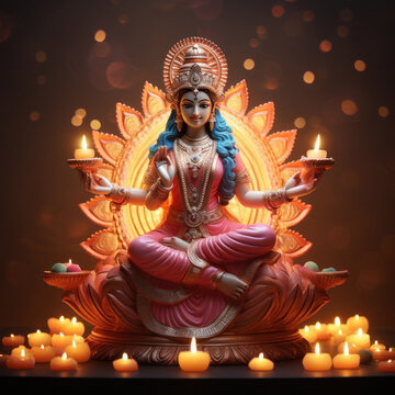 Beautiful and colorful decorative goddess laxmi sculpture.