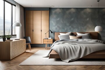 Modern Room Interior with a Cozy Bed