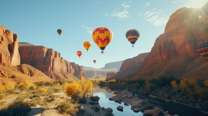 Hot air balloons flying over the Canyon