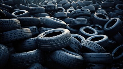 Old car tires for recycling - obrazy, fototapety, plakaty