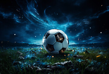 Soccer ball on the grass with dramatic style illustration - obrazy, fototapety, plakaty