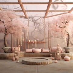 Serene Zen Meditation Room 3d illustration