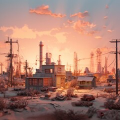 Post-Apocalyptic Wasteland At Sunset 3d illustration