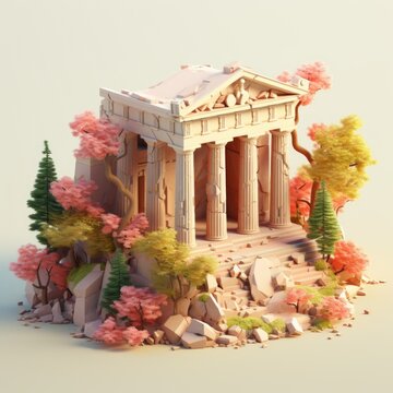 Ancient Greek Temple Ruins 3d illustration