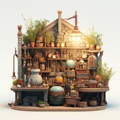 Medieval Alchemists Laboratory 3d illustration