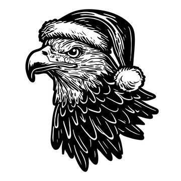 eagle wearing a Santa Claus hat Christmas sketch