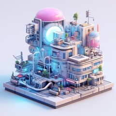 Futuristic Cyberpunk Cityscape 3d illustration