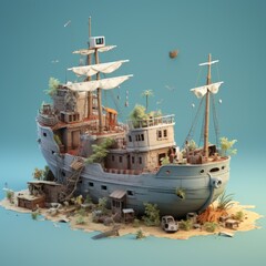 Abandoned Haunted Shipwreck 3d illustration