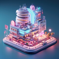 Fototapeta premium Futuristic Cyberpunk Cityscape 3d illustration