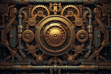 A steampunk-inspired background with gears, cogs, and industrial elements, merging Victorian aesthetics with futuristic machinery. 