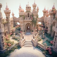 Medieval Fantasy Castle Courtyard 3d illustration