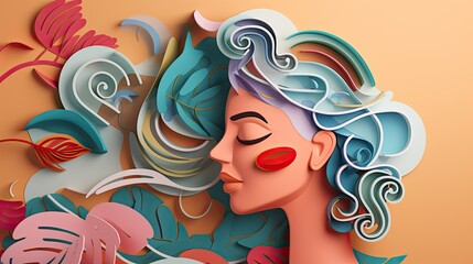 Relaxed woman illustration. Beautiful girl wellness concept.