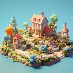 Whimsical Fairy Village 3d illustration