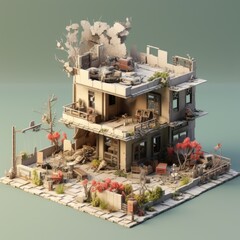 Post-Apocalyptic City Ruins 3d illustration