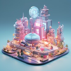 Cyberpunk City Skyline 3d illustration