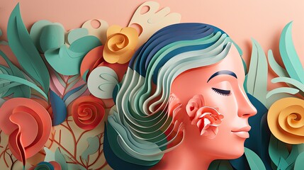 Relaxed woman illustration. Beautiful girl wellness concept.